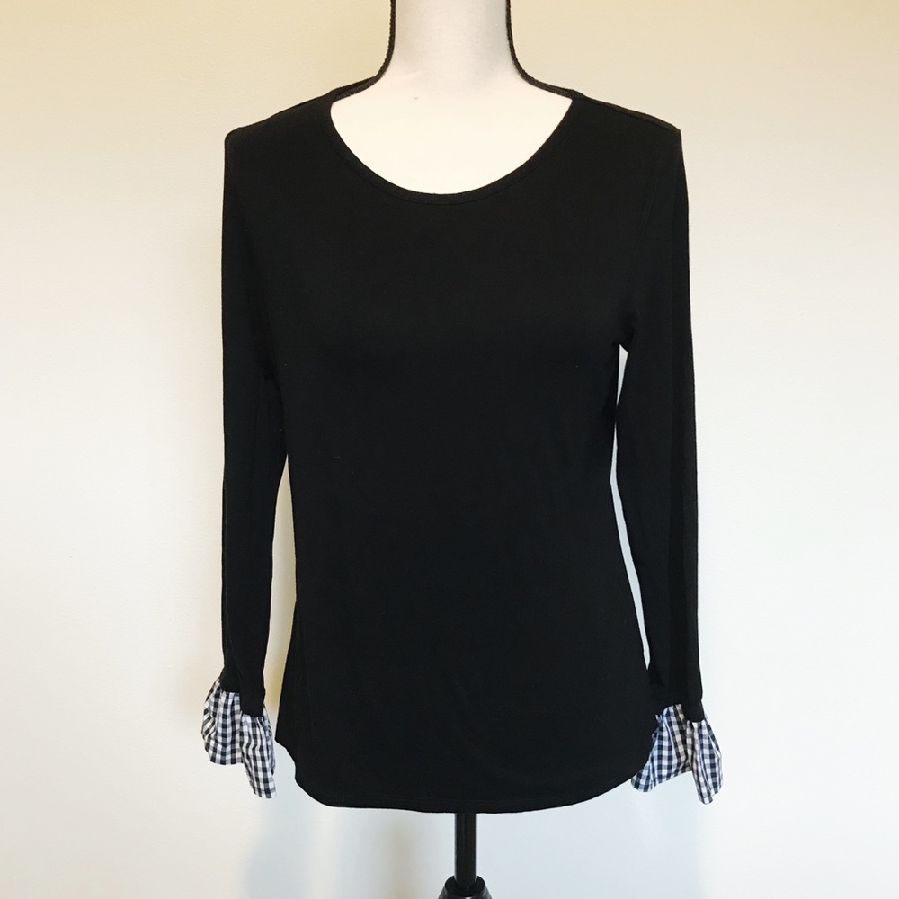 Vince Camuto Black Long Sleeve Plaid Ruffle Top